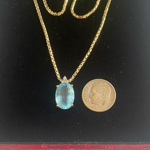 Aquamarine & DIAMOND SOLID 18 KARAT YELLOW GOLD LUXURY PENDANT & 18” BOX CHAIN